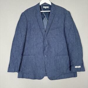 James Campbell Mens Blazer XL Blue Linen Blend Textured Sport Coat Preppy Career